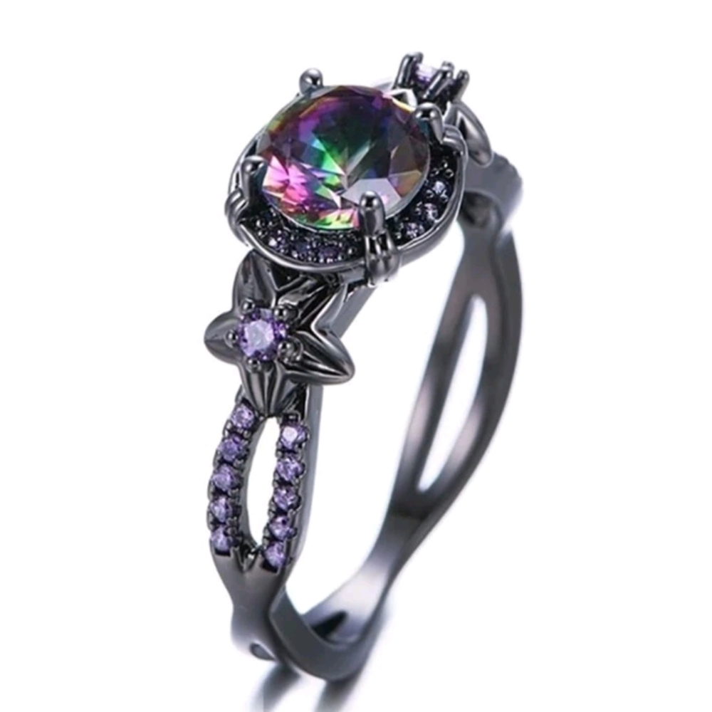 Rainbow Topaz Gunmetal Ring